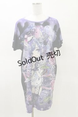 画像1: Royal Princess Alice / RuRu cat総柄ワンピースTシャツ free ブラック/パープル H-25-03-29-1049-LO-OP-IW-ZH