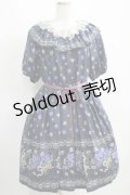 Leur Getter / Elegant Flower袖付きワンピース L(トールサイズ) ネイビー H-25-03-29-006-LU-OP-KB-ZH