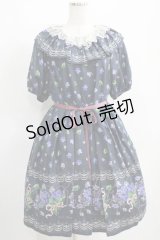 Leur Getter / Elegant Flower袖付きワンピース L(トールサイズ) ネイビー H-25-03-29-006-LU-OP-KB-ZH