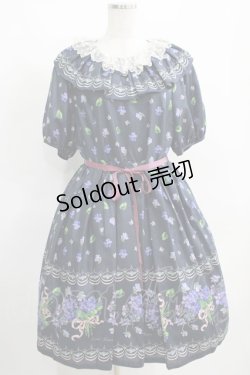 画像1: Leur Getter / Elegant Flower袖付きワンピース L(トールサイズ) ネイビー H-25-03-29-006-LU-OP-KB-ZH