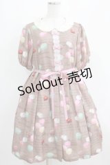 Leur Getter / Macaron Party袖付ワンピース L モカ H-25-03-29-007-LU-OP-KB-ZH