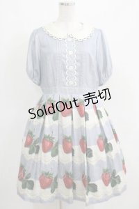 Leur Getter / Antique Lace Strawberry袖付きワンピース L(トールサイズ) サックス H-25-03-29-010-LU-OP-KB-ZH