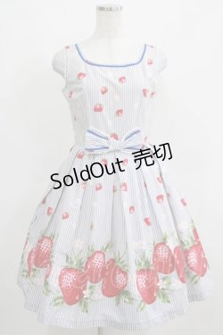 画像1: Emily Temple cute / ストライプ苺ノースリーブワンピース  サックス H-25-03-29-016-ET-OP-KB-ZH