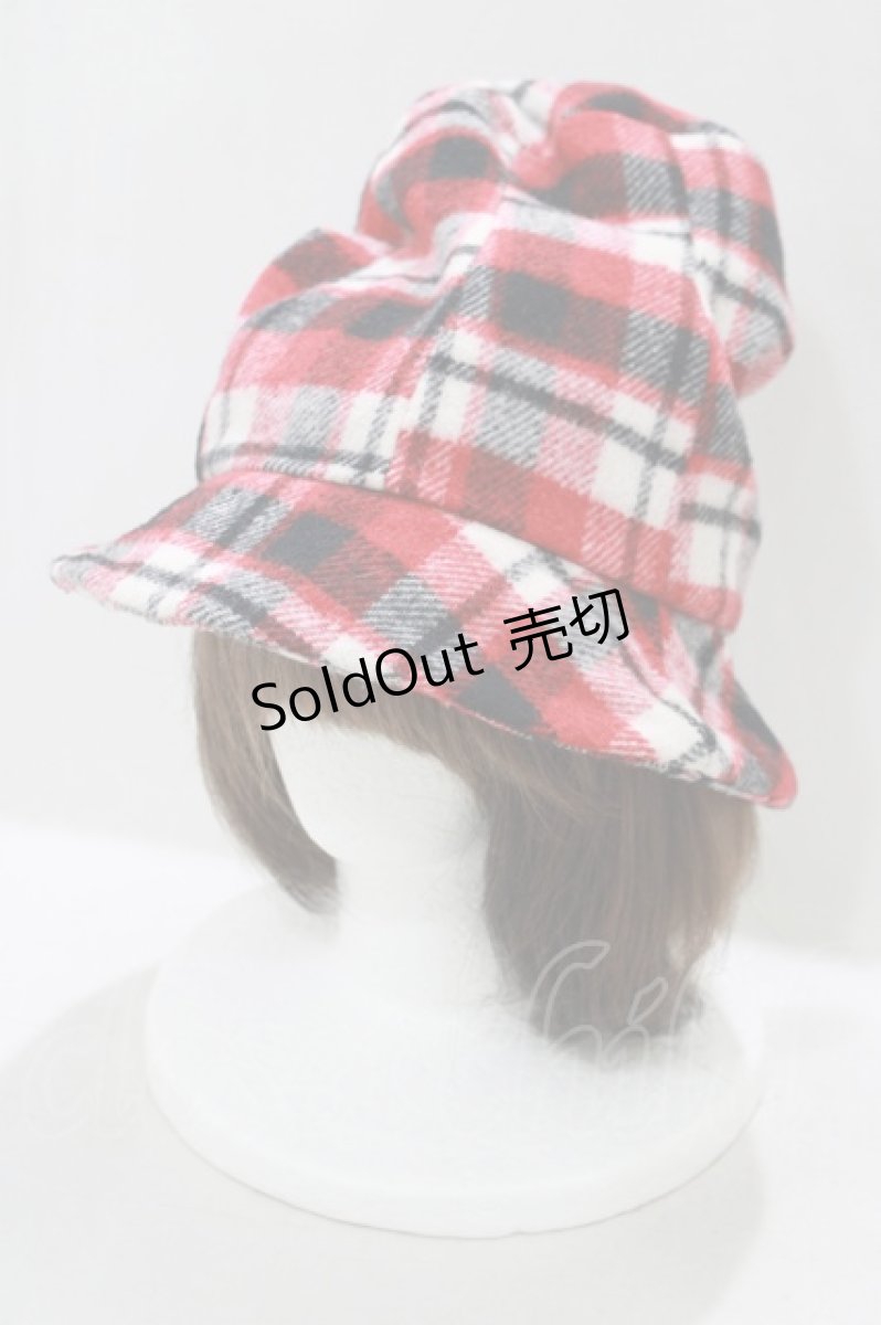 画像1: 【SALE】Jane Marple / ウールチェックハット  赤 H-25-03-30-1066-JM-AC-KB-ZT087 (1)