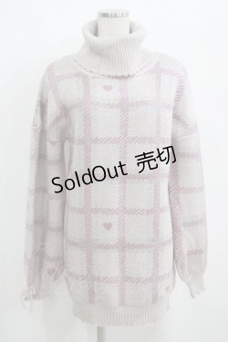画像1: pium / ハートチェック袖リボンニットワンピ Free ピンク H-25-03-30-060-LO-OP-NS-ZH