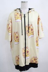 NieR Clothing / 総柄ZIP半袖パーカー  黄 H-25-03-31-040-PU-TO-KB-ZH
