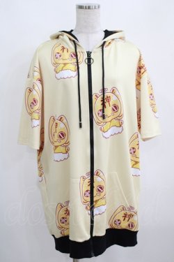 画像1: NieR Clothing / 総柄ZIP半袖パーカー  黄 H-25-03-31-040-PU-TO-KB-ZH