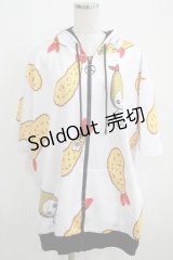 NieR Clothing / 総柄ZIP半袖パーカー  白 H-25-03-31-041-PU-TO-KB-ZH