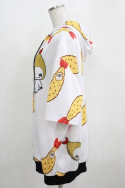 画像2: NieR Clothing / 総柄ZIP半袖パーカー  白 H-25-03-31-041-PU-TO-KB-ZH
