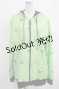 NieR Clothing / 総柄ZIPパーカー  グリーン H-25-03-31-043-PU-TO-KB-ZH
