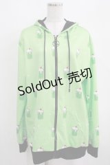 NieR Clothing / 総柄ZIPパーカー  グリーン H-25-03-31-043-PU-TO-KB-ZH