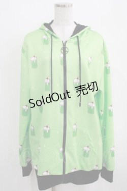 画像1: NieR Clothing / 総柄ZIPパーカー  グリーン H-25-03-31-043-PU-TO-KB-ZH
