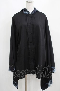 画像1: NieR Clothing / 着物風袖フードシャツ  黒 H-25-03-31-046-PU-BL-KB-ZH