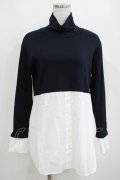 Jane Marple Dans Le Salon / Crumple collar pullover  ネイビー×ホワイト H-25-04-01-025-JM-TO-KB-ZH