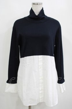 画像1: Jane Marple Dans Le Salon / Crumple collar pullover  ネイビー×ホワイト H-25-04-01-025-JM-TO-KB-ZH