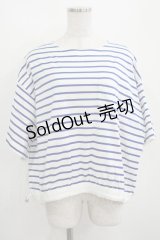 Jane Marple Dans Le Salon / ボーダーギャザーカットソー  白×青 H-25-04-01-028-JM-TO-KB-ZH