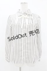axes femme / レジメ柄フリルブラウス M オフ/グレー H-25-04-01-1051-AX-BL-NS-ZH