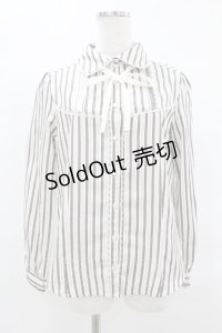 axes femme / レジメ柄フリルブラウス M オフ/グレー H-25-04-01-1051-AX-BL-NS-ZH
