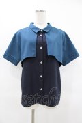 axes femme / バイカラーフラシシャツ M ブルーグリーン H-25-04-01-1053-AX-BL-NS-ZH