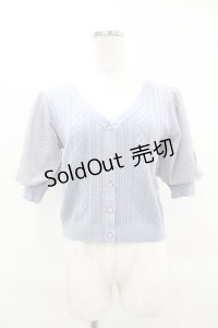 axes femme / すずらん刺繍半袖ニットカーディガン M ブルー H-25-04-01-1055-AX-TO-NS-ZH