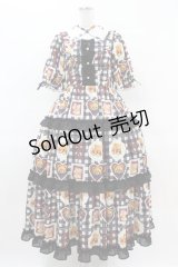axes femme kawaii / ベアズベーカリー柄ロングワンピース M ブラック H-25-04-01-1016-AX-OP-NS-ZH