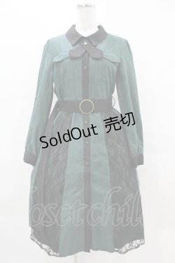 画像1: axes femme / 配色シャツワンピース M グリーン H-25-04-01-1023-AX-OP-NS-ZH