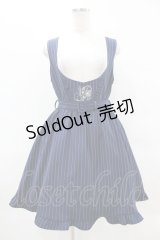 axes femme POETIQUE / 刺繍入りストライプジャンドレ M ネイビー H-25-04-01-1033-AX-OP-NS-ZH