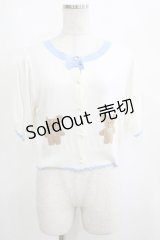 axes femme kawaii / クマ柄半袖ニットカーディガン M オフ/サックス H-25-04-02-038-AX-TO-NS-ZH