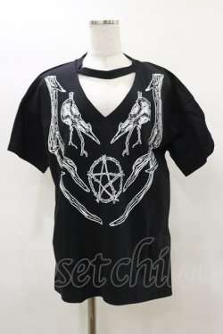 画像1: Restyle / Black pagan tshirt with choker Antlers Top XXL ブラック H-25-04-03-011-GO-TO-KB-ZH