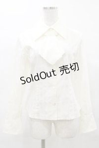 Moi-meme-Moitie / 燭台刺繍タイ付ストライプブラウス  オフ白 H-25-04-03-025-MO-BL-KB-ZH