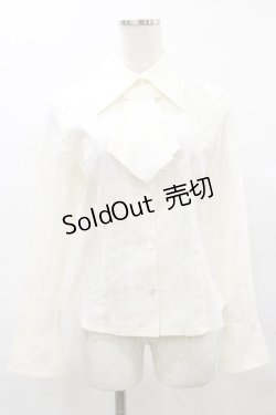 画像1: Moi-meme-Moitie / 燭台刺繍タイ付ストライプブラウス  オフ白 H-25-04-03-025-MO-BL-KB-ZH