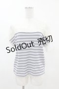 axes femme / レース切替ボーダートップス M アイボリー/ブルー H-25-04-04-1049-AX-TO-NS-ZH