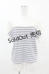 axes femme / レース切替ボーダートップス M アイボリー/ブルー H-25-04-04-1049-AX-TO-NS-ZH