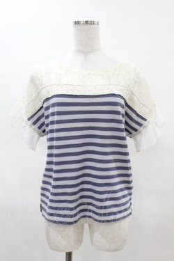 画像1: axes femme / レース切替ボーダートップス M アイボリー/ブルー H-25-04-04-1049-AX-TO-NS-ZH