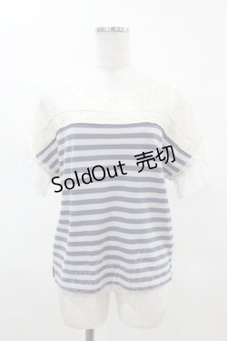 画像1: axes femme / レース切替ボーダートップス M アイボリー/ブルー H-25-04-04-1049-AX-TO-NS-ZH