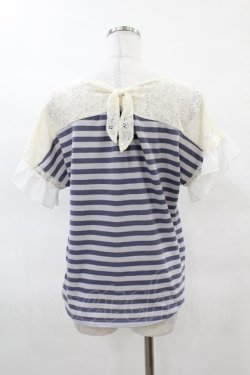 画像2: axes femme / レース切替ボーダートップス M アイボリー/ブルー H-25-04-04-1049-AX-TO-NS-ZH