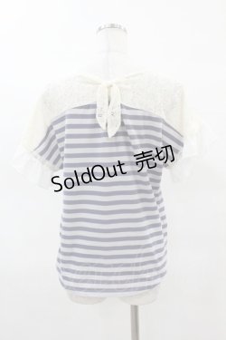 画像2: axes femme / レース切替ボーダートップス M アイボリー/ブルー H-25-04-04-1049-AX-TO-NS-ZH