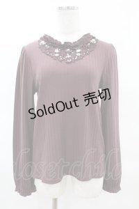 axes femme / 薔薇モチーフリブプルオーバー M パープル H-25-04-04-1054-AX-TO-NS-ZH