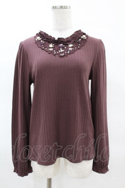 画像1: axes femme / 薔薇モチーフリブプルオーバー M パープル H-25-04-04-1054-AX-TO-NS-ZH