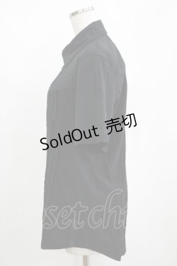 画像2: Ozz conte / ピンタック刺繍半袖シャツ  黒 H-25-04-04-069-OO-BL-KB-ZH
