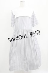 Jane Marple / スクエアカラーストライプワンピース  ブルーグレー H-25-04-04-079-JM-OP-KB-ZH