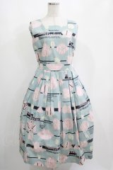Jane Marple / Jolies broderies square dress  blue gray H-25-04-04-011-JM-OP-KB-ZH