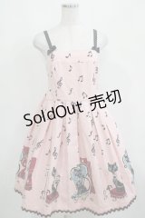 Emily Temple cute / 音符＆ネコノースリーブワンピース  ピンク H-25-04-04-019-ET-OP-KB-ZH