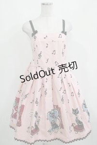 Emily Temple cute / 音符＆ネコノースリーブワンピース  ピンク H-25-04-04-019-ET-OP-KB-ZH