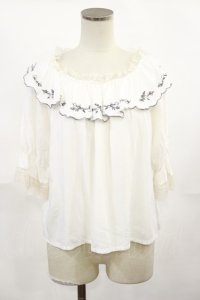 an another angelus / ローズ刺繍オフショルブラウス Free OFFWHITE H-25-04-05-1022-CA-BL-NS-ZH