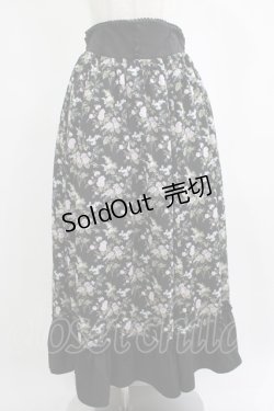 画像1: Kurumi Collaboration / 花柄コルセット風スカート LL ブラック H-25-04-06-1020-GO-SK-NS-ZH