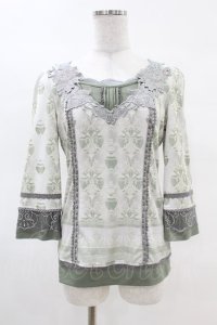 Rozen Kavalier / 刺繍レースプリントカットソー  緑 H-25-04-07-044-OO-TO-KB-ZH