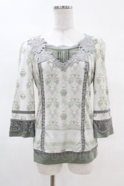 画像1: Rozen Kavalier / 刺繍レースプリントカットソー  緑 H-25-04-07-044-OO-TO-KB-ZH