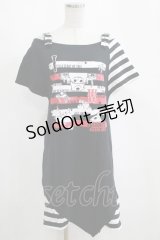 Deorart / 肩ベルト半袖プリントカットソー L 黒 H-25-04-07-1055-PU-TO-KB-ZH