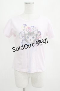 MILK / パンジーCAT Tee  ピンク H-25-04-07-1064-ML-TO-KB-ZH